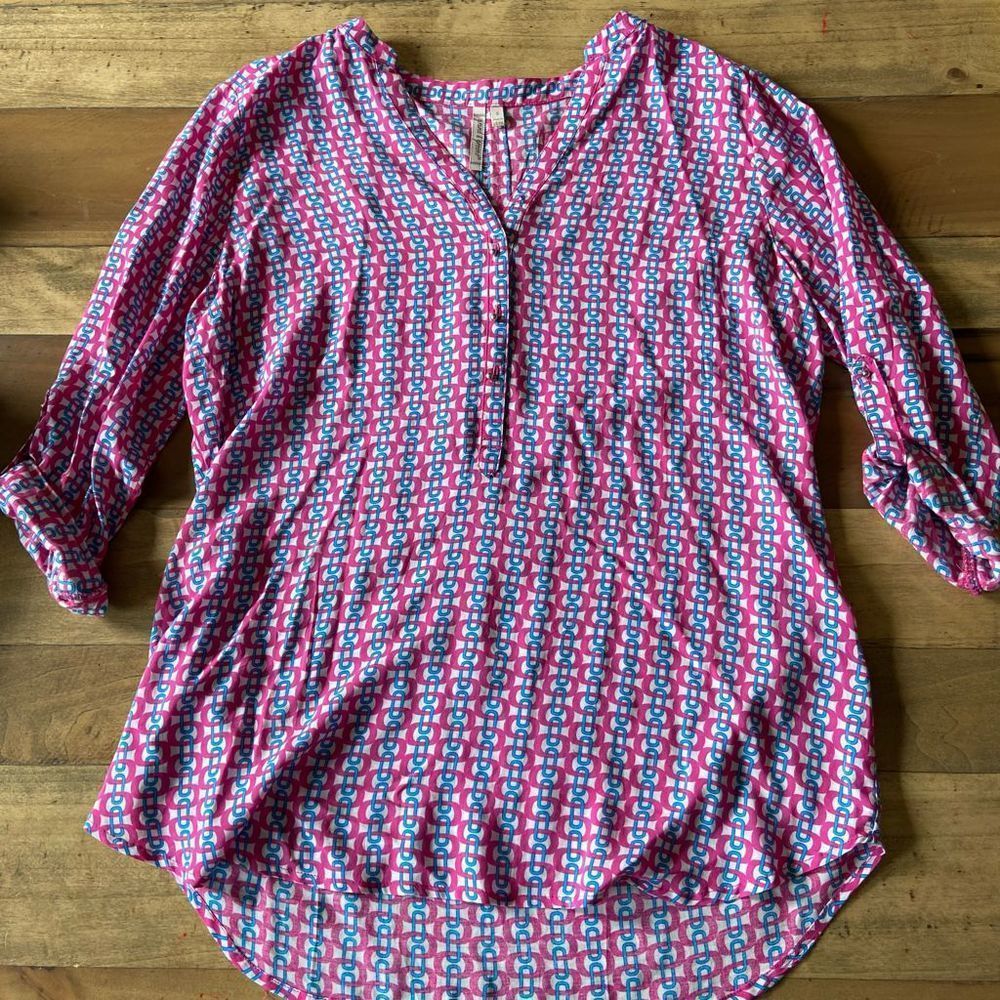 Grand & Green Pink Roll Sleeve Blouse - Small